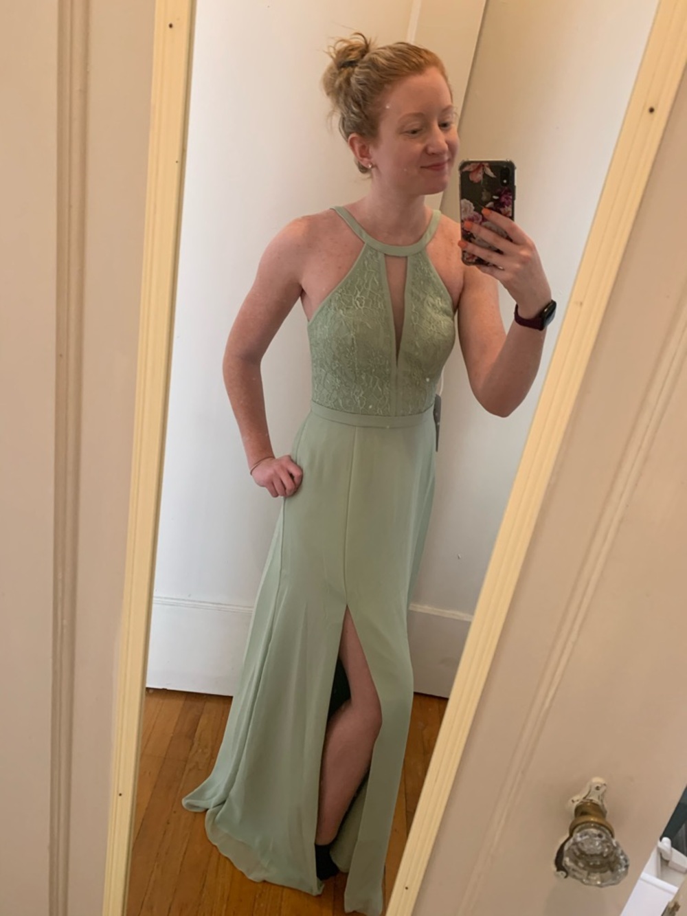 Elegant Dusty Sage Green Halter Bridesmaid Dress